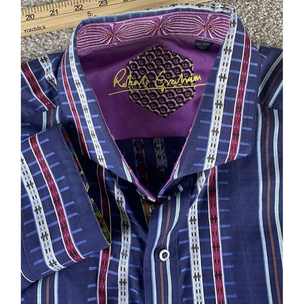 Robert Graham Mens XXL Preppy Red/Blue Aztec Striped Royal Colors Unique Shirt